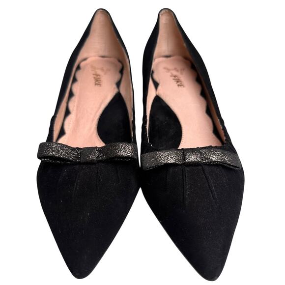 Miss L Fire Marilyn Pointed Toe Black Suede Kitten Heel 1950s Sz 40 Retro Bow EC - Picture 14 of 16